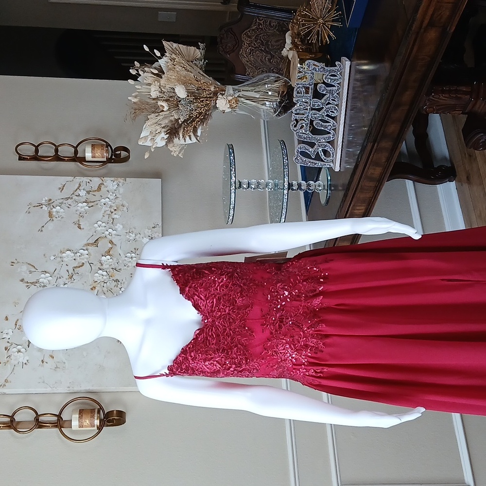 New Red A-line Formal Embellished Floral Embroidered Floor-Length Gown. Medium - Picture 4 of 17